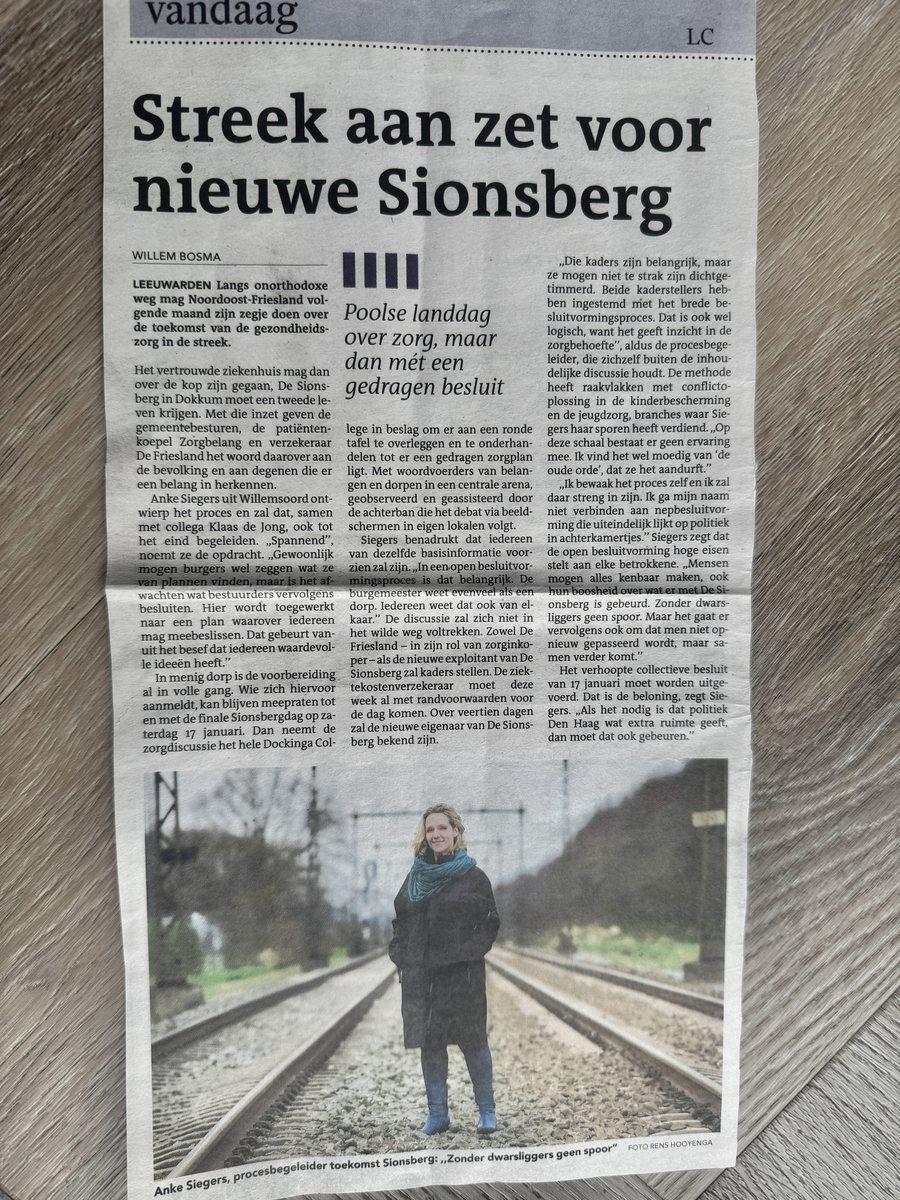 Krantenartikel Leeuwarder Courant: Streek aan zet voor nieuwe Sionsberg